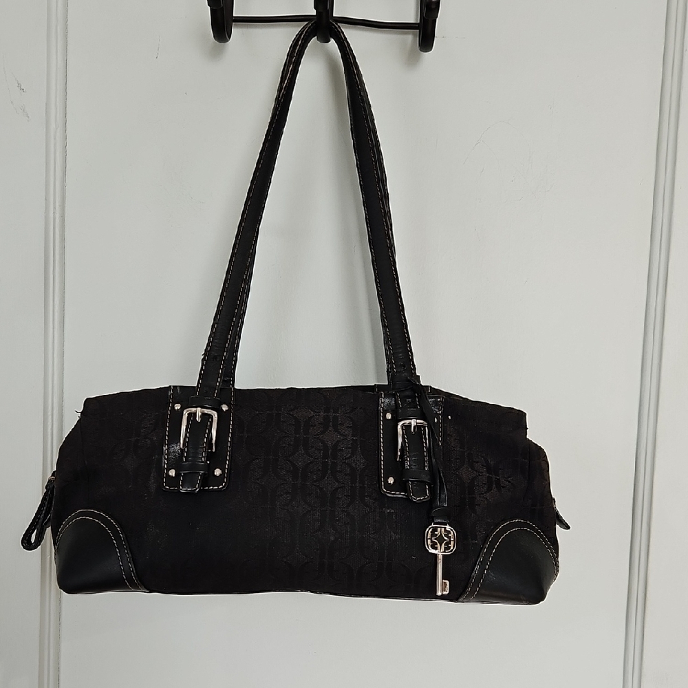 Vintage Y2K Fossil Black Canvas Handbag With Leather Trim